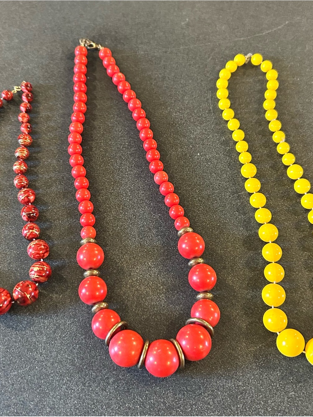 Three Beaded Statement Necklaces- Red , Yellow, Red & GoldClassic Womens Jewelry